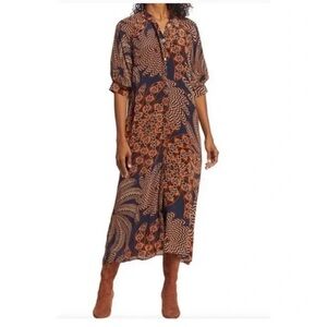 Farm Rio Dress Womens Small Shirtdress Yawanawa Vanahu Navy Blue Pockets Boho